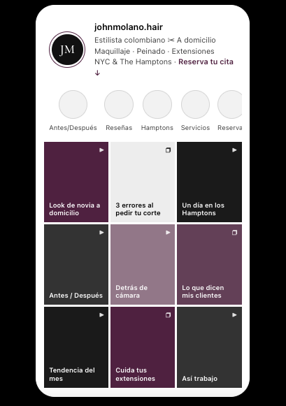 Visualización propuesta del perfil de Instagram de John Molano